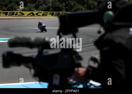 Estoril, Portugal. Mai 2021. Garrett Gerloff aus den USA und das GRT Yamaha WorldSBK Team starten am 29. Mai 2021 beim Rennen 1 der FIM Superbike World Championship Estoril Round auf dem Circuito Estoril in Cascais, Portugal. Quelle: Pedro Fiuza/ZUMA Wire/Alamy Live News Stockfoto