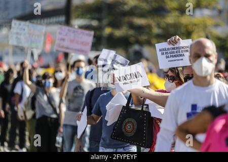 Florianópolis (SC), 29/05/2021 - Manifestação / Fora Bolsonaro - Ocorreu na manhã deste sábado (29) a partir do Largo da Alfândega, e percorrendo as r Stockfoto