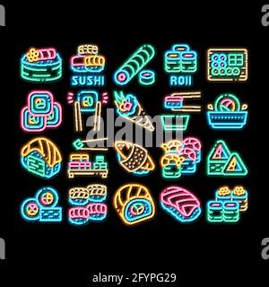 Sushi-Rolle Asiatische Gericht Neon leuchten Symbol Illustration Stock Vektor