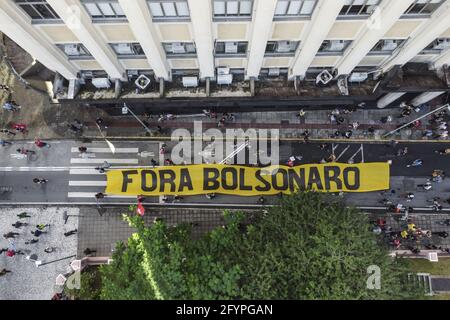 Florianópolis (SC), 29/05/2021 - Manifestação / Fora Bolsonaro - Ocorreu na manhã deste sábado (29) a partir do Largo da Alfândega, e percorrendo as r Stockfoto