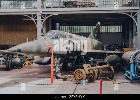 Brüssel, Belgien - 17. August 2019: Die Lockheed F-104 Starfighter Überschallflugzeuge im Royal Museum of the Armed Forces and Military Histo Stockfoto