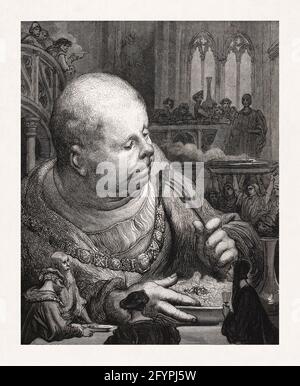 Zeichnung von Gargantua beim Essen eines Salats von Pilgern, die in gemacht wurden 1854 von Gustave Doré, um eine neue Ausgabe von zu illustrieren Die Werke von Rabelais ursprünglich veröffentlicht Stockfoto