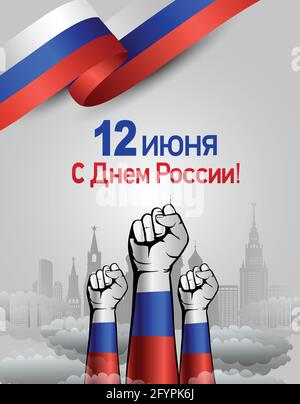 Glücklicher Tag der Unabhängigkeit Russland Grüße. vektor-Illustration Design (Russische Übersetzung: 12 Juni Russland Tag) Stock Vektor