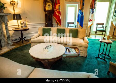 Nachbildung des Oval Office in der Lyndon Baines Johnson Library and Museum, auch bekannt als LBJ Presidential Library Stockfoto