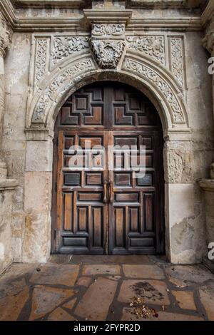 Eintritt zum Alamo, einer amerikanischen Ikone in der Republik Texas, Ort der Schlacht um Alamo am 6. März 1836 Stockfoto