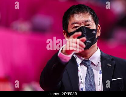 Watanabe Morinari FEIGENPRÄSIDENT während der Rhythmischen Gymnastik FEIGENWELTMEISTERSCHAFT 2021 Pesaro in der Vitrifrigo Arena, Pesaro, Italien am 29. Mai 2021 - Foto FCI / Fabrizio Carabelli / LM Stockfoto