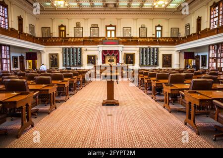 Kammer des Repräsentantenhauses im Gebäude des Texas State Capitol in Austin, Texas, USA Stockfoto