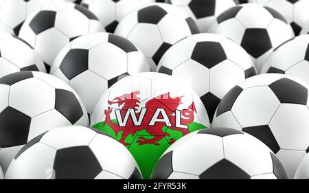 Fußball in Wales Nationalfarben - 3D-Rendering Stockfoto