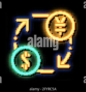 Währung Geld Dollar Yen Neon Glow Symbol Illustration Stock Vektor