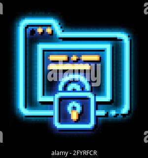 Abbildung des Vorhängeschloss-Codiersystems mit Neonlicht Stock Vektor