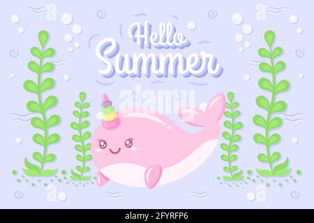 Hallo Sommer niedlichen Wal Zeichnung unter dem Wasser kreatives Design Stock Vektor