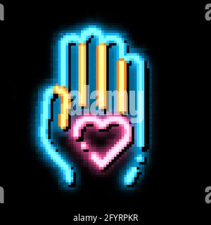 Volunteers Support Hand Love Neon Glow Icon Illustration Stock Vektor