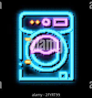Abbildung des Leuchtsymbols für Wäschereiservice für Maschinen mit Neonlicht Stock Vektor
