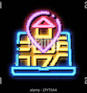Haus Marker Lage auf Karte Neonlicht Symbol Illustration Stock Vektor