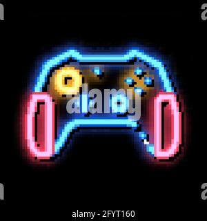 Interaktive Kinder Videospiele Gamepad Neon Glow Symbol Illustration Stock Vektor