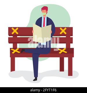 Mann sitzt auf einem Stuhl mit Maske Vektor-Illustration in flach Stil Stock Vektor