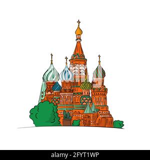 St. Basil S Kathedrale Moskau Russland von Hand gezeichnet mit schwarzen Linien isoliert auf weißem Hintergrund Illustration Vektor Stock Vektor