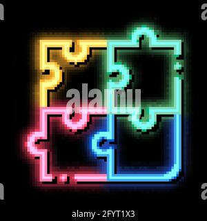 Interaktive Kinder Spiel Puzzle Neon Glow Symbol Illustration Stock Vektor
