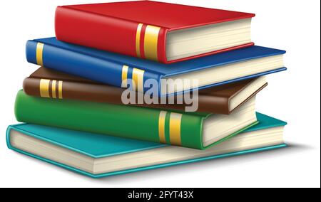 realistische 3d-Vektorstapel von Studentenbüchern. Isolierte Symboldarstellung auf weißem Hintergrund. Stock Vektor