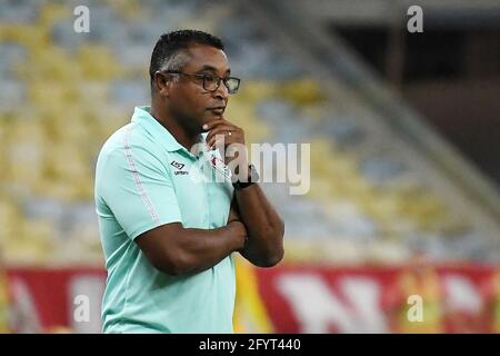Rio de Janeiro, Brasilien, 14. März 2021. Der Fußballtrainer Roger Machado do Fluminense, während des Flamengo x Fluminense-Spiels für die Rio-Meisterschaft Stockfoto