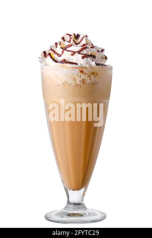 Chicolate Milchshake mit Karamell isoliert auf weißem Hintergrund Stockfoto