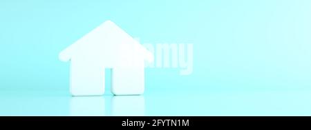 3d-Haus auf blauem Hintergrund, 3d-Rendering, Panorama-Mockup Stockfoto