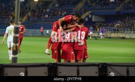 Kharkiv, Ukraine - 23. Mai 2021: Spieler der Bahrain-Nationalmannschaft feiern das erzielte Tor. Das Fußballfreundschaftsspiel Ukraine gegen Bahrain Stockfoto