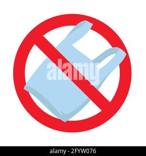 Verbot von Plastikverpackungen, Verpackungen, Polyethylen und Beutel. Vektor-verbotenes Polyethylen der Tasche, Illustraton Symbol verbotene Plastikfolie, Stock Vektor