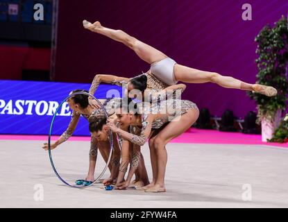 Italien Gruppenmannschaft während der rhythmischen Gymnastik FIG World Cup 2021 Pesaro in der Vitrifrigo Arena, Pesaro, Italien am 29. Mai, / LM Stockfoto