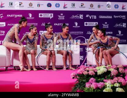 Italien Gruppenmannschaft während der rhythmischen Gymnastik FIG World Cup 2021 Pesaro in der Vitrifrigo Arena, Pesaro, Italien am 29. Mai, / LM Stockfoto
