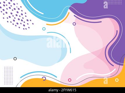 Banner Web-Vorlage abstrakte Hand gezeichnet rosa, blau, gelb, lila Farbe organische Flüssigkeit Form mit Kreis Linienmuster auf weißem Hintergrund. Vektorgrafik Stock Vektor