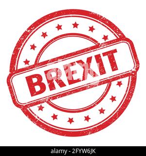 Brexit-Text auf rotem grungigen Vintage-Rundgummi-Stempel. Stockfoto