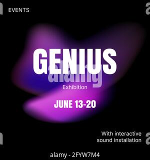 Vorlage für Ausstellungsankündigungen für Beiträge in sozialen Medien. Eventwerbung mit abstraktem violettem Hintergrund. Vektorgrafik Stock Vektor