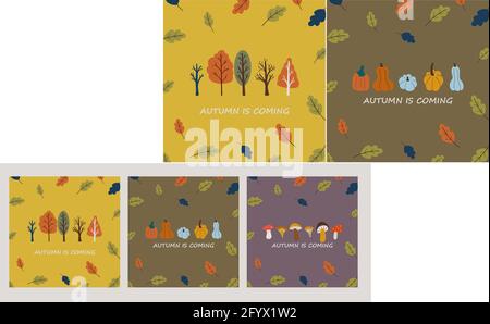 Herbst Stimmung Gruß Poster Vorlage Set Vektor Stock Vektor