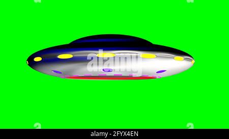 UFO fliegendes Raumschiff Universum Raum Grüner Bildschirm 3d Render Stockfoto