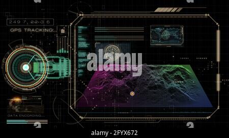 GPS-Tracking- und Positionserkennungsschnittstelle, 3d-Darstellung Stockfoto