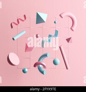 3D-Darstellung mehrerer abstrakter Objekte. Stockfoto