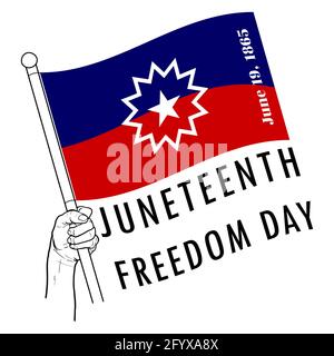 Hand mit der Flagge der Juneteenth, Tag der Unabhängigkeit der Juneteenth. Tag der Freiheit oder Emanzipation. Jährlicher amerikanischer Feiertag, der im Juni 19 gefeiert wird. Vektordarstellung Stock Vektor