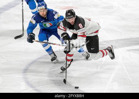 Arena Riga, Riga, Lettland, 30. Mai 2021, Foudy (Kanada) Bardaro (Italien) während der Weltmeisterschaft 2021 - Italien gegen Kanada, Eishockey - Foto Andrea Re / LM Stockfoto