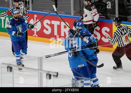 Arena Riga, Riga, Lettland, 30. Mai 2021, Fest Ziel Italien DeLuca (Italien) während der Weltmeisterschaft 2021 - Italien gegen Kanada, Eishockey - Foto Andrea Re / LM Stockfoto
