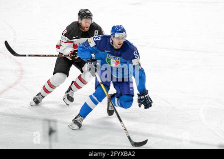 Arena Riga, Riga, Lettland, 30. Mai 2021, Trivellato (Italien) Brown (Kanada) während der Weltmeisterschaft 2021 - Italien gegen Kanada, Eishockey - Foto Andrea Re / LM Stockfoto