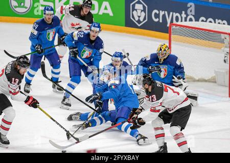 Arena Riga, Riga, Lettland, 30. Mai 2021, Trivellato (Italien) DeLuca (Italien) Fadani (Italien) während der Weltmeisterschaft 2021 - Italien gegen Kanada, Eishockey - Foto Andrea Re / LM Stockfoto