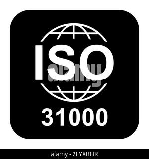 ISO 31000-Symbol. Risikomanagement. Symbol für Standardqualität. Vektor-Button-Zeichen auf weißem Hintergrund isoliert. Stock Vektor