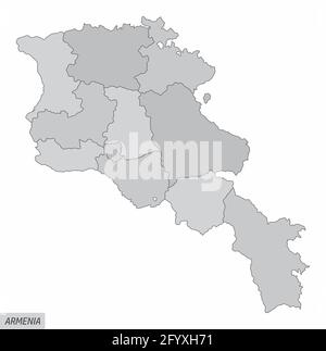 Armeniens Verwaltungskarte isoliert auf weißem Hintergrund Stock Vektor