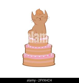 Nette Katze im Kuchen des Geburtstages Stock Vektor