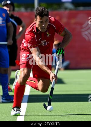 ANTWERPEN, BELGIEN - 30. MAI: Simon Gougnard aus Belgien beim Spiel der Herren FIH Pro League zwischen Belgien und den Niederlanden im Sportcentrum Wilrijkse am 30. Mai 2021 in Antwerpen, Belgien (Foto: Philippe de Putter/Orange Picts) Stockfoto