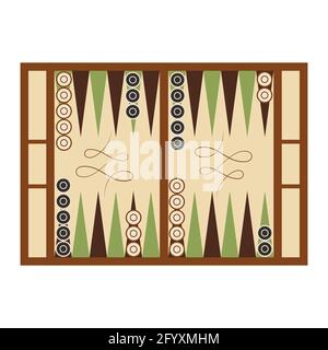 Klassisches Backgammon-Spielfeld in Startposition isoliert auf Weiß Stock Vektor
