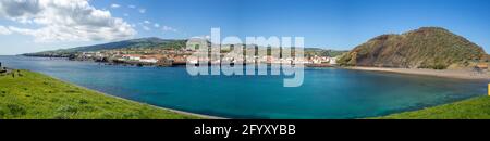 Porto Pim Strand und Monte Queimado Panorama Stockfoto