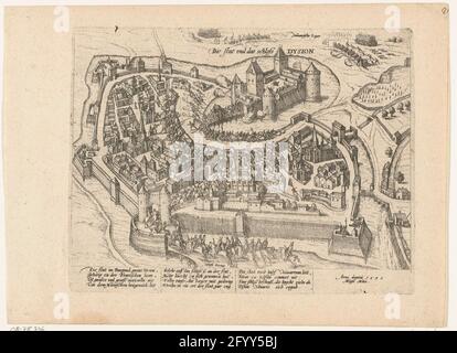 Biron entlastet Dijon für Hendrik IV, 1595; Serie 4: Französische, deutsche und englische Veranstaltungen, 1576-1610. Dijon, befreit von den Truppen König Heinrichs IV. Unter dem Kommando von Biron, Mai 1595. Mit einer Bildunterschrift von 12 Regeln in deutscher Sprache. Nicht Nummeriert. Blatt aus einem Album, das zerlegt wurde. Oben rechts nummeriert (in Stift): 2 (..). Stockfoto