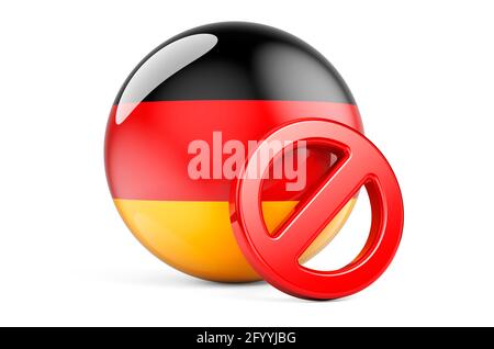 Verbotenes Symbol mit deutscher Flagge. Prohibition in Germany Konzept, 3D-Rendering isoliert auf weißem Hintergrund Stockfoto
